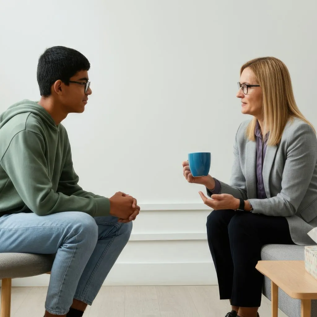 Female therapist counseling grieving teen boy in St. Louis | Pearlman & Associates
